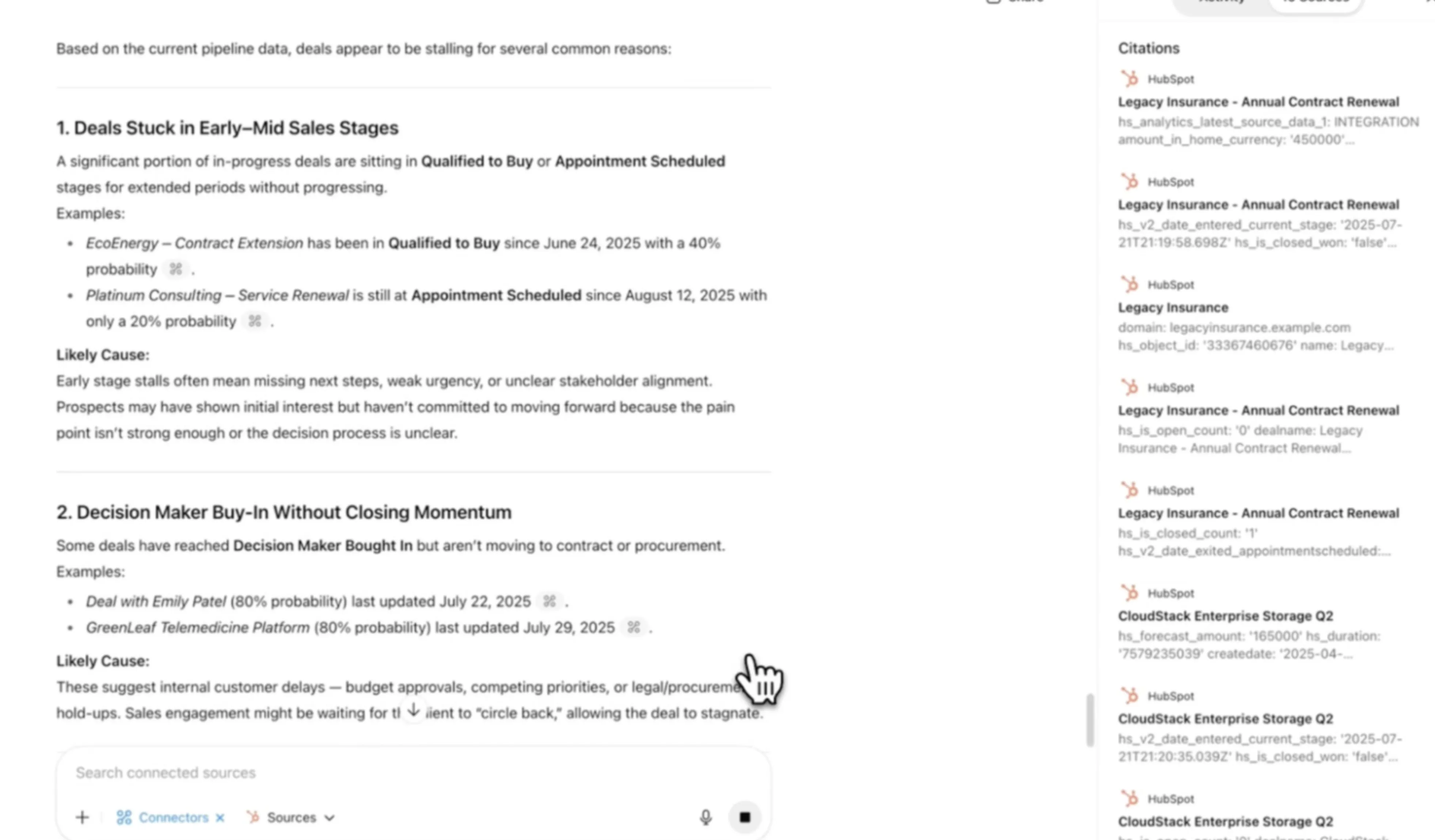 ChatGPT analysiert feststeckende Deals mit Quellenangaben
