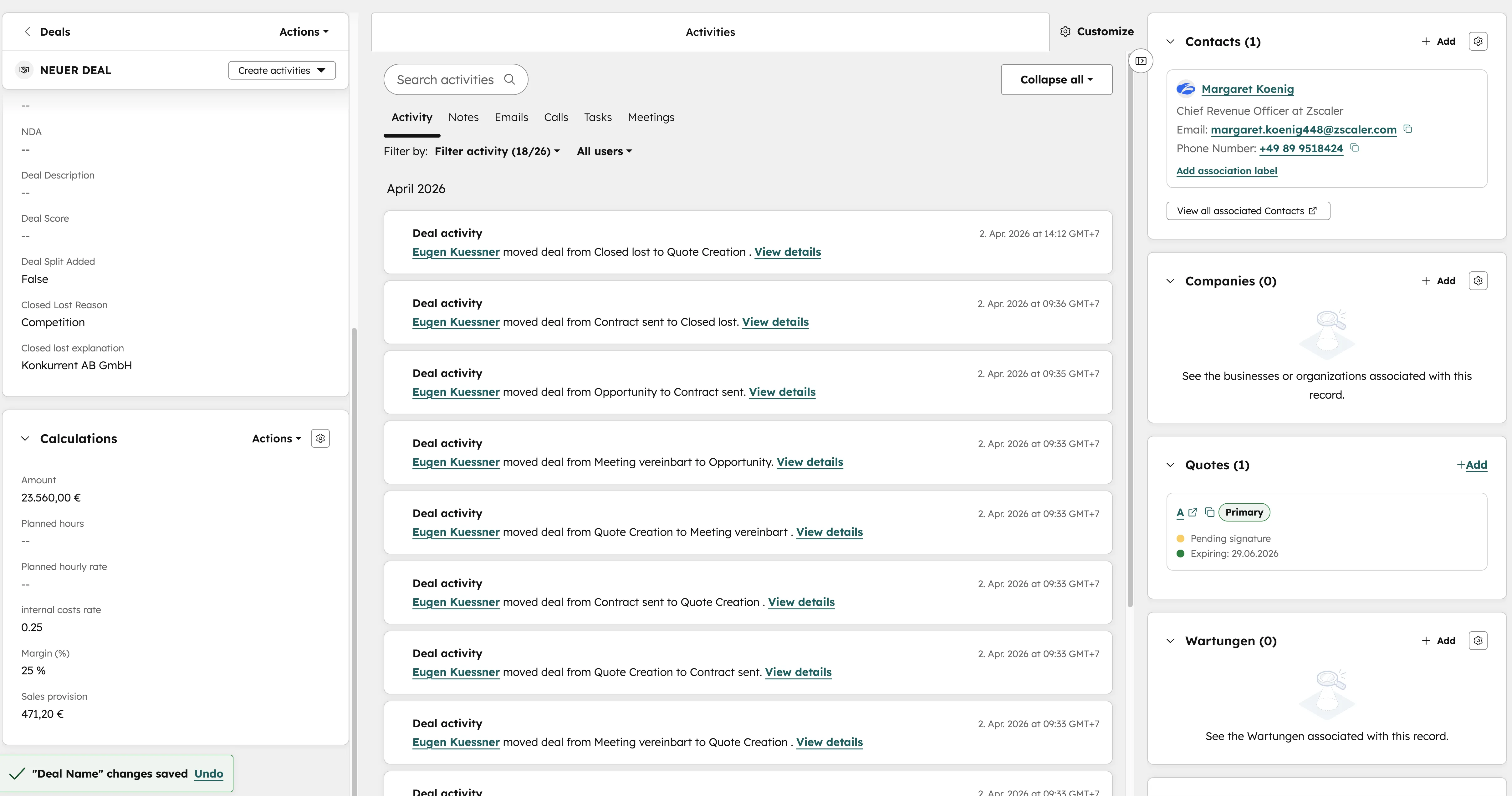 HubSpot Deal Detail mit Activity Timeline