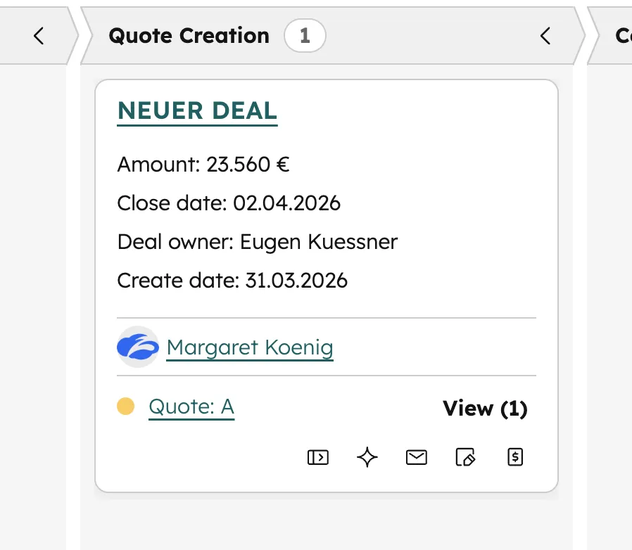 Nahaufnahme einer Deal-Karte mit Betrag und Details
