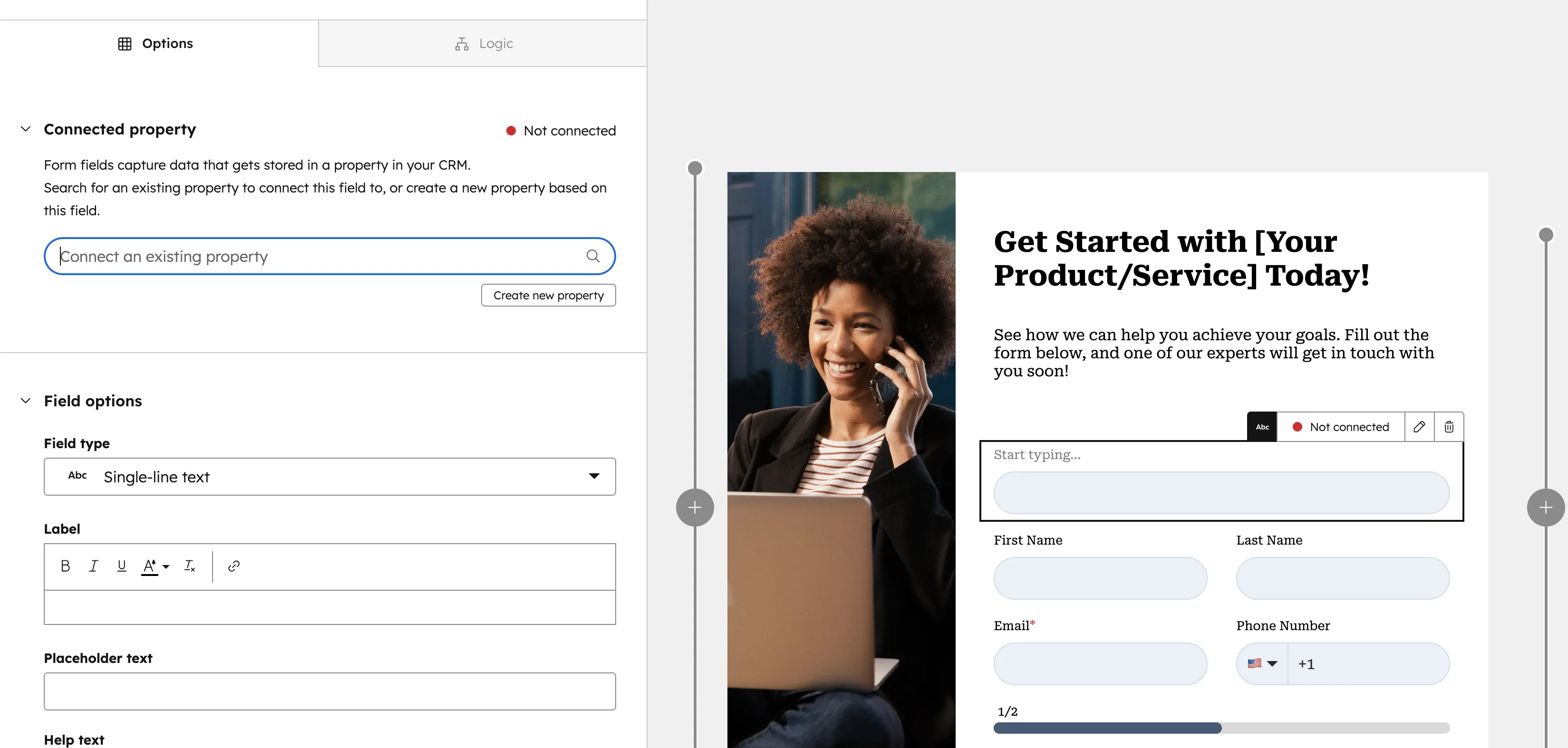 HubSpot Property Connect Dialog: Existierende Property verbinden oder neue erstellen