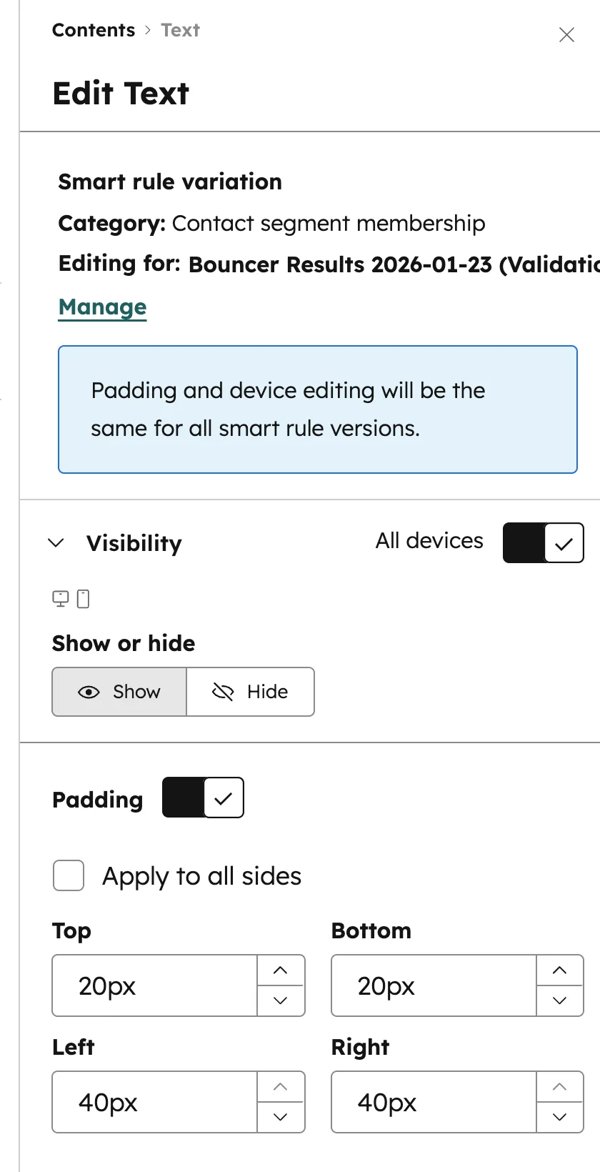 HubSpot Smart Content Variation Kontakt-Segment-Zugehörigkeit personalisierte E-Mail Inhalte