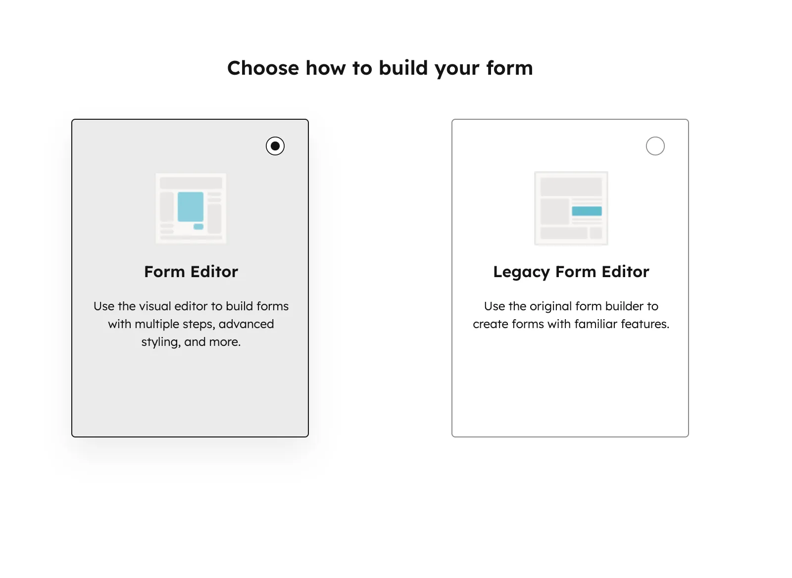 Auswahl zwischen Form Editor und Legacy Editor in HubSpot
