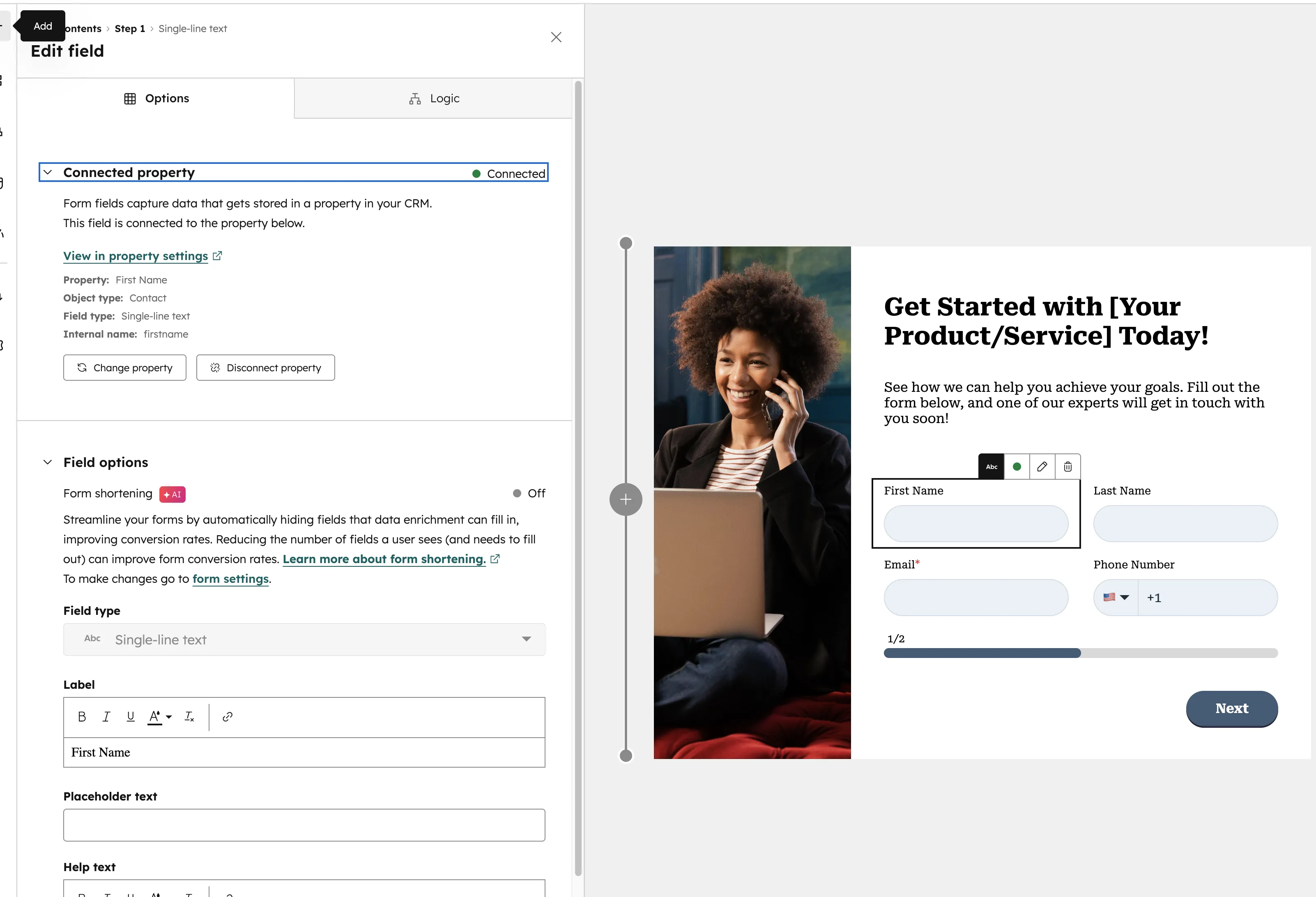 Feld-Editor mit verknuepfter CRM-Eigenschaft