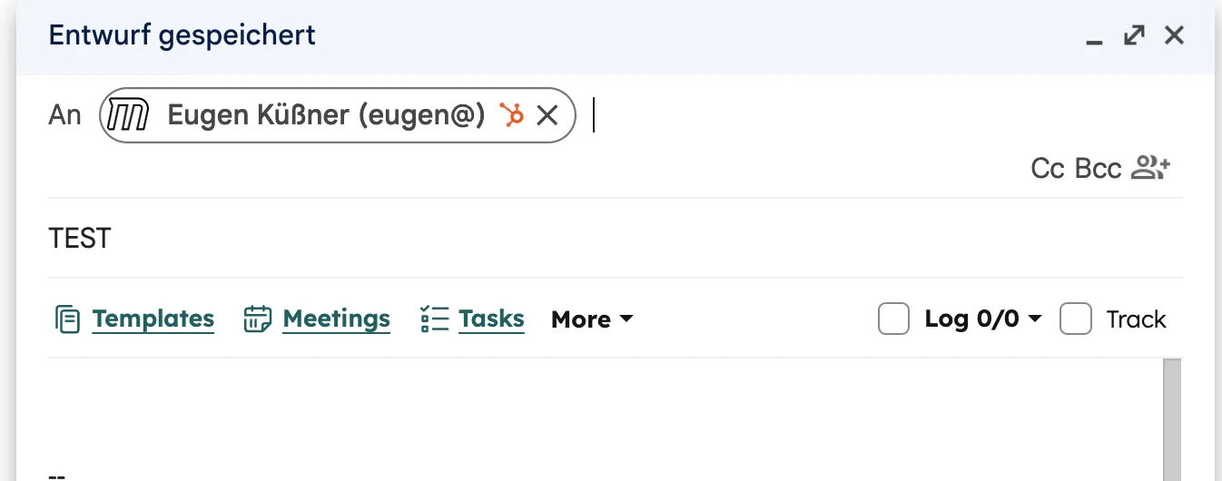 HubSpot Gmail Compose Toolbar Templates Meetings Tasks Log Track