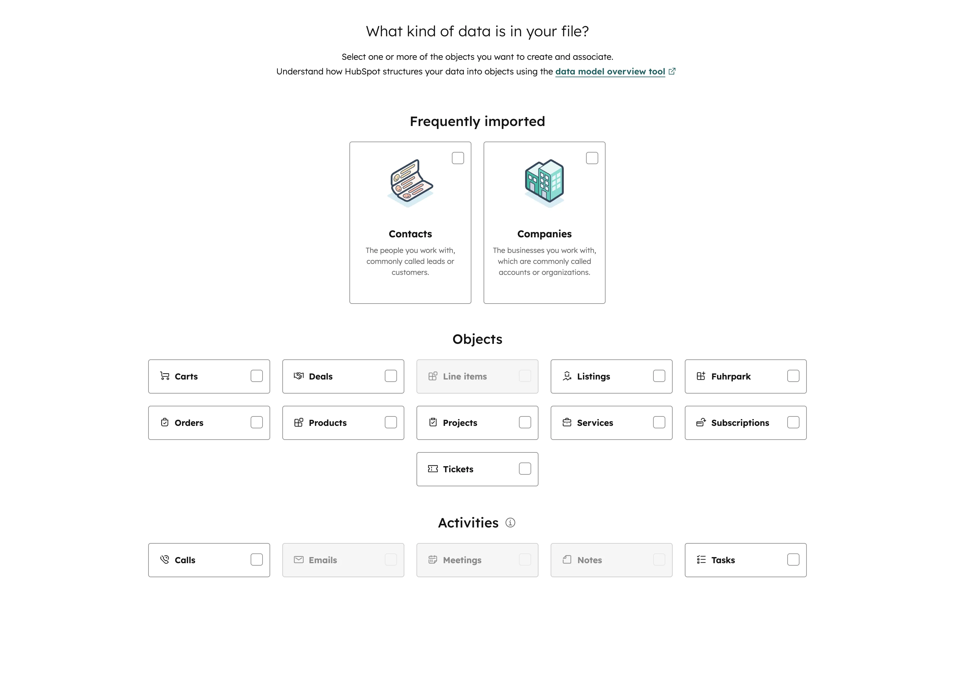 Objekttyp-Auswahl im Import-Assistenten