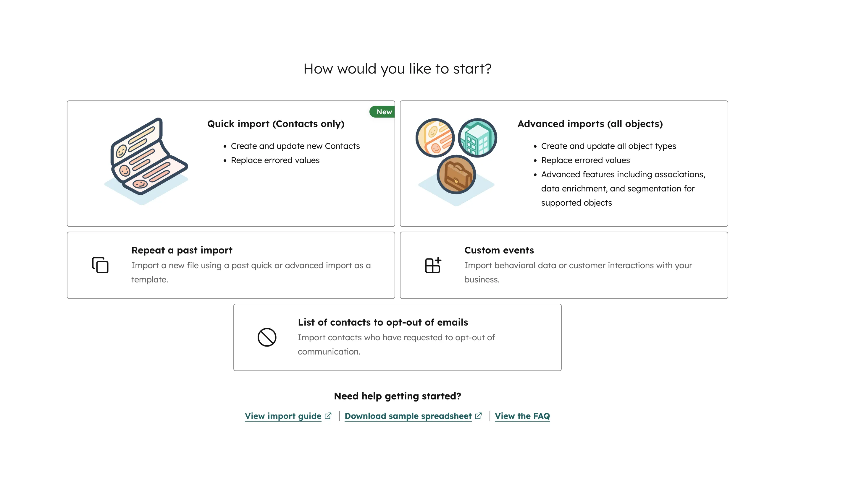 Startseite des Import-Assistenten mit Auswahloptionen