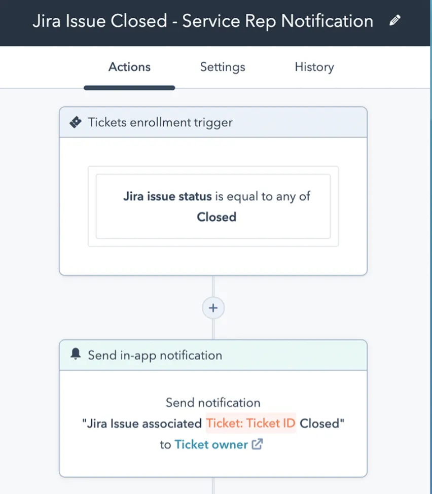 Jira Workflow-Benachrichtigung aus HubSpot Automatisierung