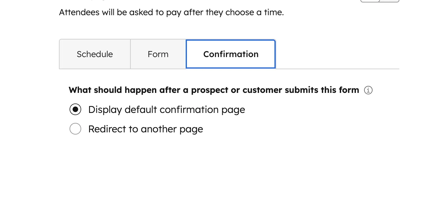 HubSpot Meeting Confirmation Tab Display default confirmation page