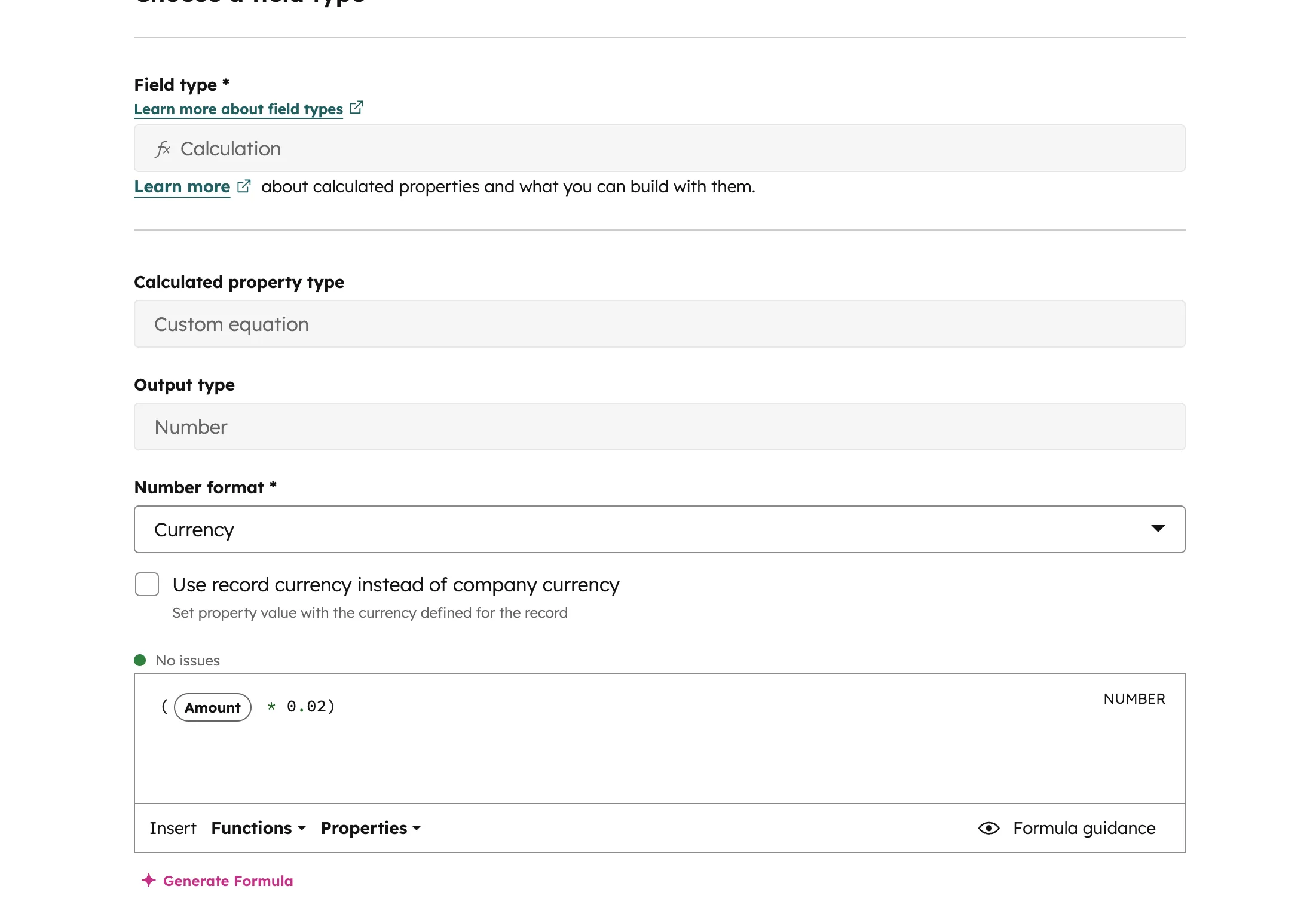 HubSpot Calculated Property mit Custom equation Amount times 0.02