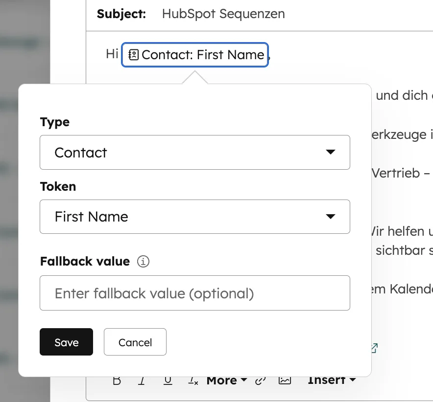 HubSpot Personalization Token Contact First Name Fallback Value konfigurieren