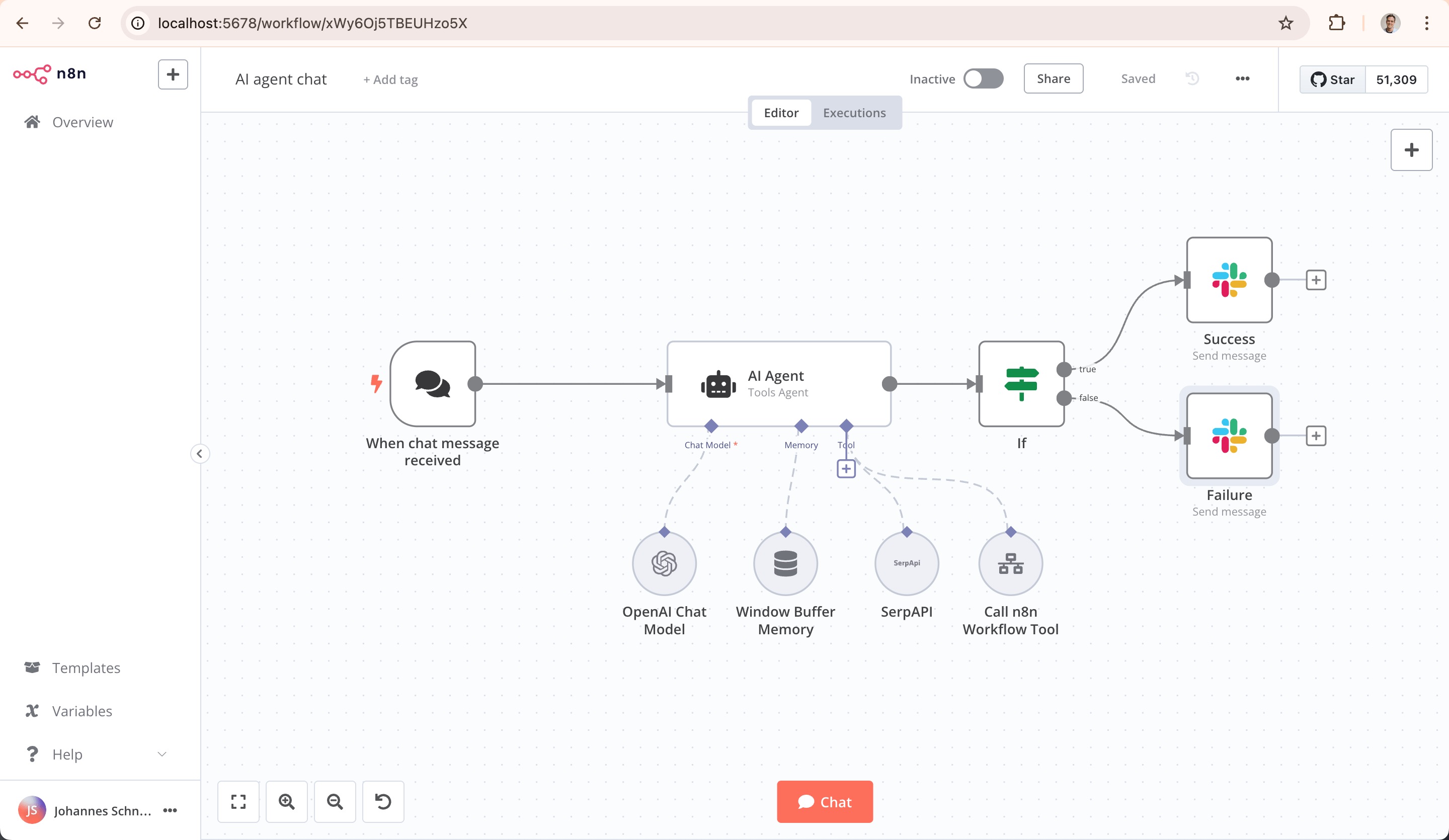 n8n Workflow Editor — Open-Source Automatisierungsplattform mit visuellem Node-Canvas und AI-Agent-Workflow
