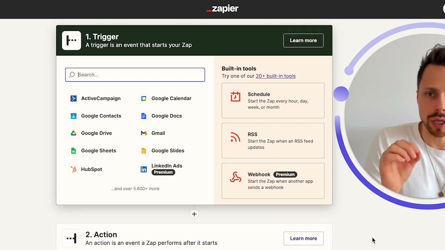 Zapier Trigger-Auswahl: Google Sheets, HubSpot, Gmail und weitere Apps als Trigger-Optionen
