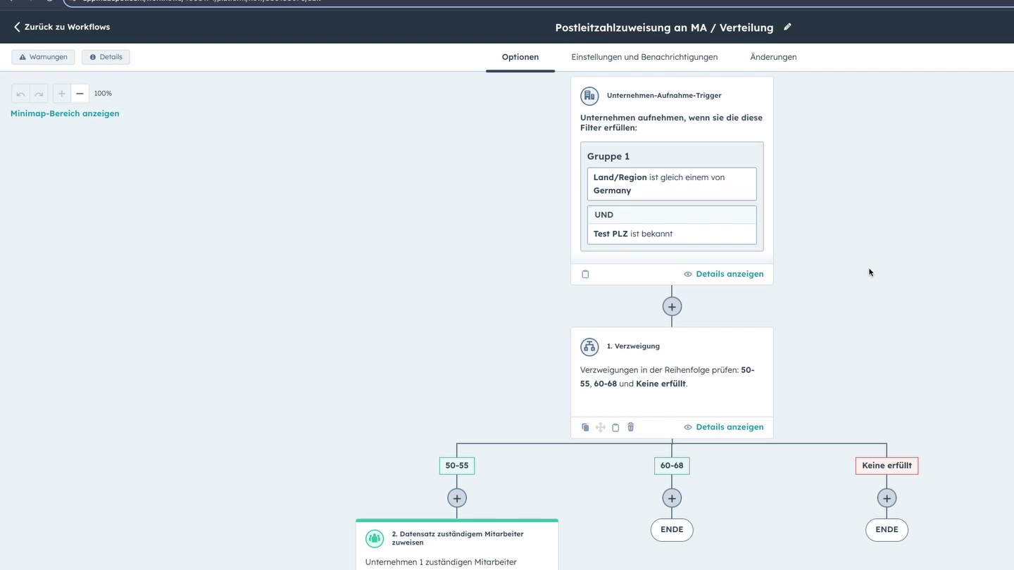 HubSpot Workflow mit Wenn-Dann-Verzweigung für Lead-Routing