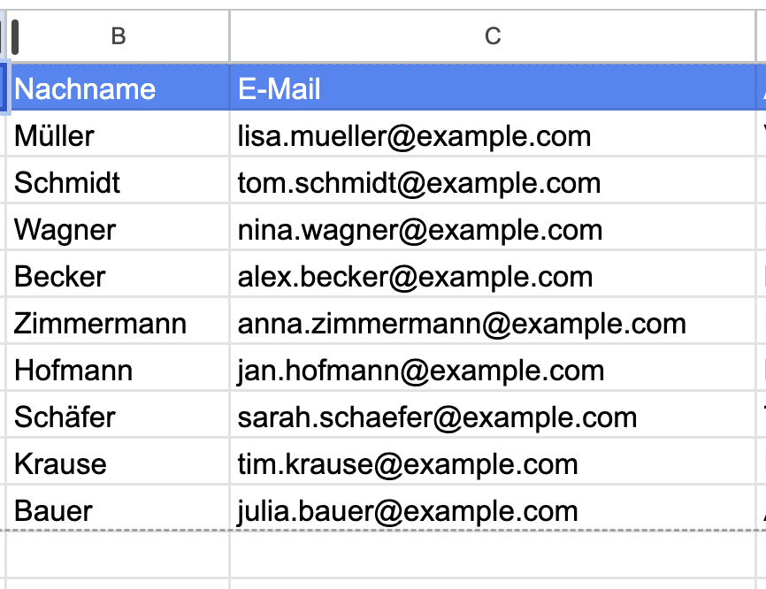 Kontakt-Vorlagen mit korrekter Spaltenstruktur